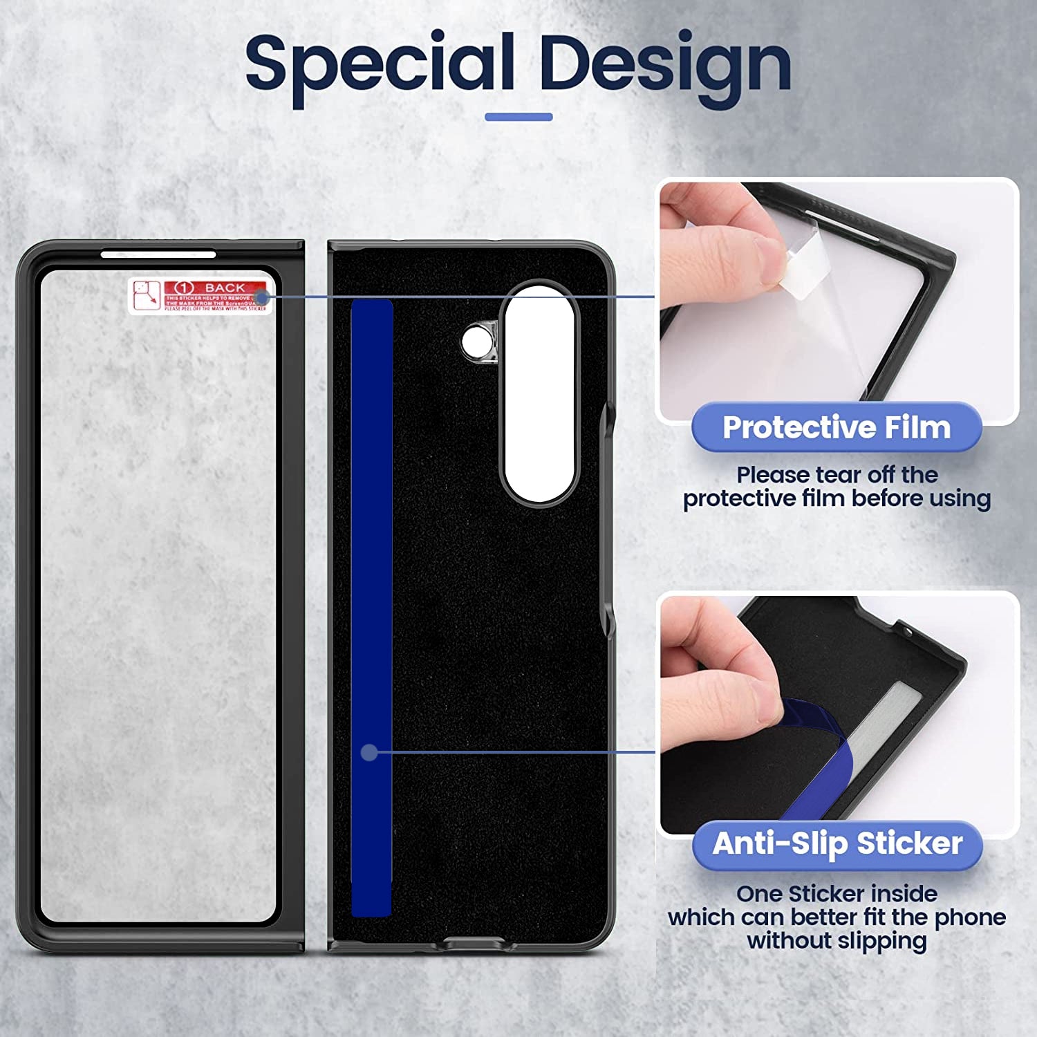 For Samsung Galaxy Z Fold5 5G Ring Kickstand Phone Case Shockproof PU Leather PC Tempered Glass Film Cover For Samsung Galaxy Z Fold5 5G Ring Kickstand Phone Case Shockproof PU Leather PC Tempered Glass Film Cover